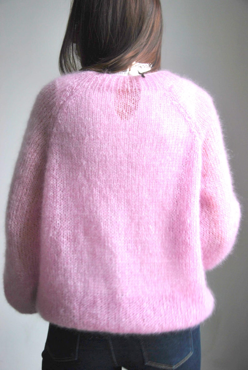 Pink Soft Mohair Silk Sweater Pink Warm Handmade Cardigan - Etsy