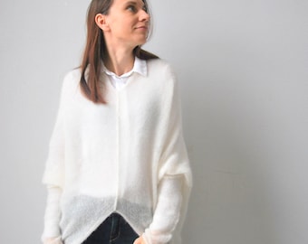 Mohair cardigan, bridal cardigan, wedding sweater, mohair sweater, white cardigan, white sweater, knit sweater, soft cardigan mohair cape