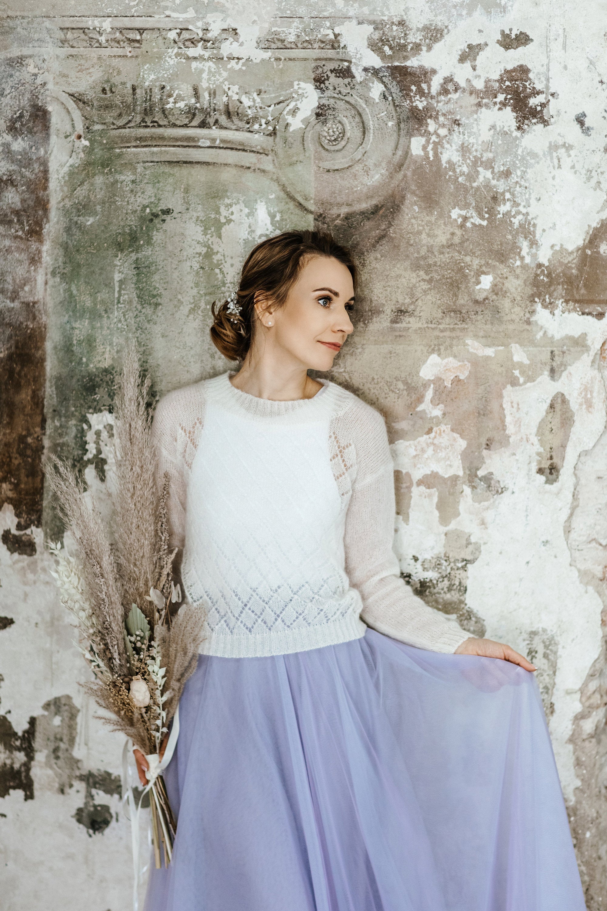White Mohair Knitted Sweater Bridal 