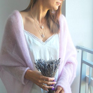 Light soft mohair silk cardigan, mohair silk sweater, light pink mohair cardigan, hand Knit women cardigan, bridal  mohair oversize jacket