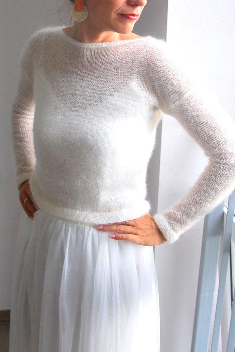 Weißer Pullover, Sweater, Mohair Pullover, weißer Pullover, Hochzeitspullover, Braut Pullover, Strickpullover, weißer Pullover, Braut Shrugs Pullover Bild 5
