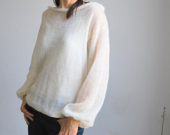 Weißer Pullover, Sweater, Mohairpullover, weißer Pullover, Hochzeitspullover, Brautpullover, Strickpullover, weißer Pullover, Braut Shrugs, lose