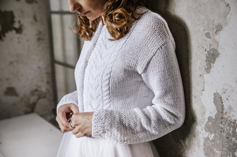 Weißer Baumwollpullover, weißer Viskose Pullover, weiße Leinenjacke, Braut Baumwolle Viskose Leinen Pullover, Hochzeit shrug, Braut Viskose Shrug Bild 5