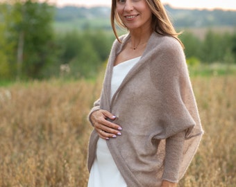 Mohair Strickjacke, Brautstrickjacke, Hochzeit Pullover, Mohair Pullover, Beige Strickjacke, Beige Pullover, Strickpullover, weiche Strickjacke, Mohair Cape