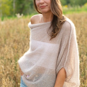 Hellbeiger Mohair Seidenpullover, Mohair Seidenpullover, Pullover, weicher Brautpullover, Strickpullover, Mohair Poncho, Mohair Seidenponcho Bild 7