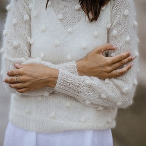 White sweater, bubble sweater, mohair sweater, white jumper, wedding sweater, bridal sweater, knit sweater, white pullover, bridal pullover image 5