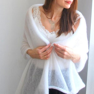 White Mohair Wedding Shawl: Bridal Bolero Cape