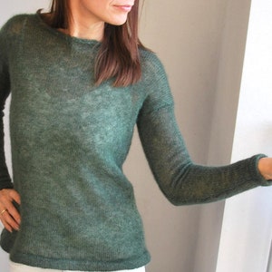 Dark green mohair sweater, women knit pullover, hand knit jersey, green mohair jacket, green mohair jumper, green pullover, green sweater