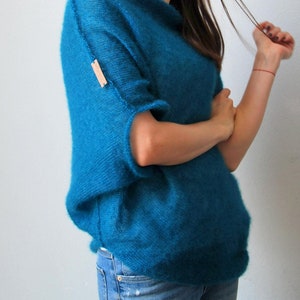 Mohair Strickjacke, Mohair Pullover, grüner Pullover, Strickpullover, Petrolfarbene Strickjacke, Brautpullover, Mohair Pullover, Mohair Cape