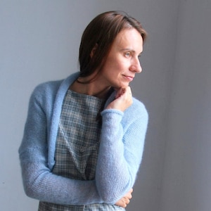Sky Blue Soft Mohair Bolero – Cozy Knitted Shrug, Sweater Wrap, Romantic Cardigan, Handmade Feminine Cover Up for Special Moments and Style