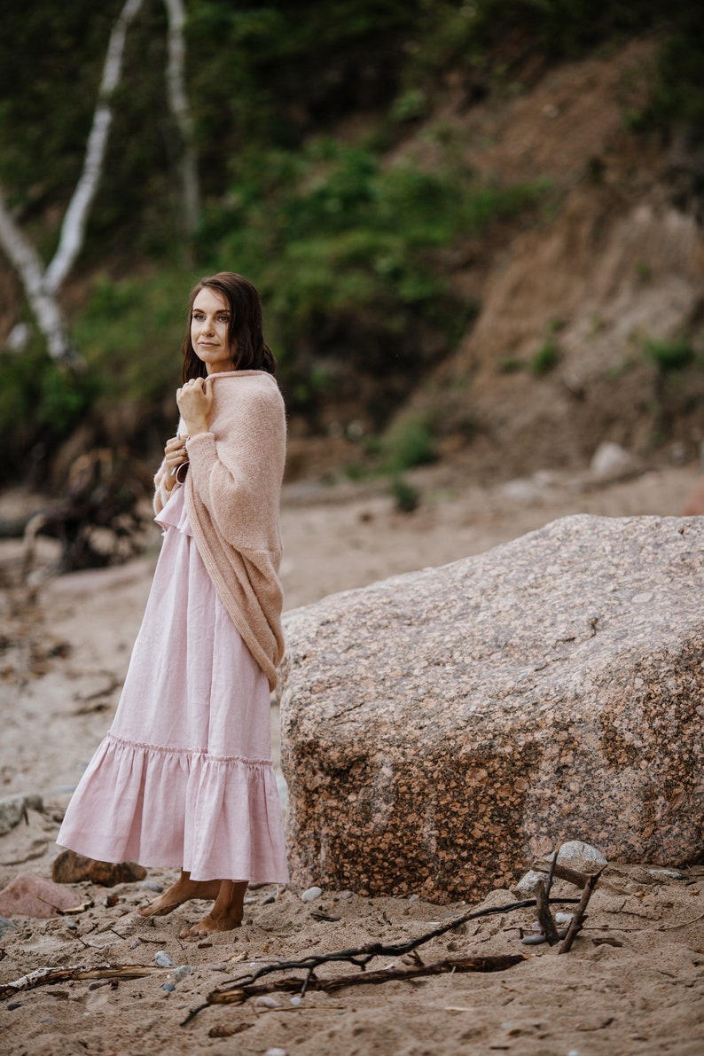 Pink sand alpaca silk cardigan, wedding pink silk mohair jacket, bridal alpaca silk pullover, wedding accessories, soft alpaca bridal shrug imagem 6