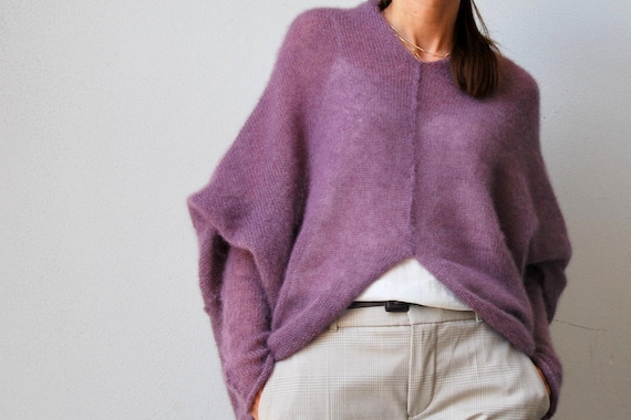 Sweater Heather Cardigan Mohair Sweatshirt Purple Cardigan - Etsy