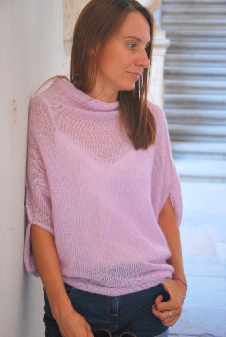 Bridal mohair light pink sweater mohair silk soft pullover | Etsy