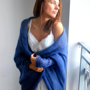 Long Navy Blue Mohair Silk Cardigan, Soft Mohair Sweater, Bridal Blue ...
