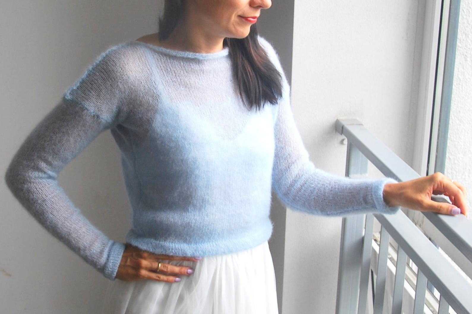 meghan markle blue dress Blue B Pale Brown Ruched Sides Sweater Dress – SHELLSHOP main image 0