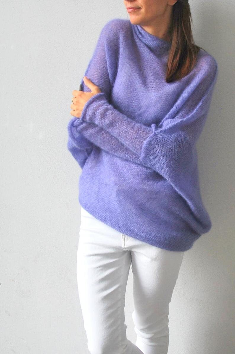 Lavender hand knitted mohair poncho drops kid silk mohair | Etsy