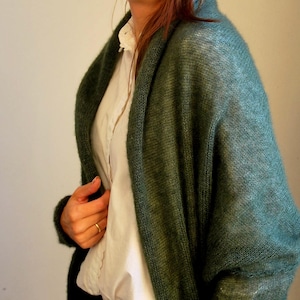 Dark green mohair silk cardigan, green mohair silk jacket, green soft bridal cardigan, loose knit mohair sweater, oversize green cardigan