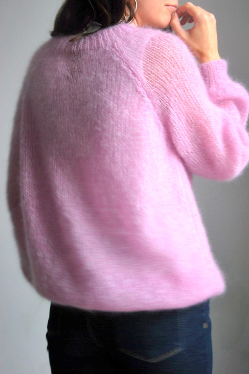 Pink Soft Mohair Silk Sweater Pink Warm Handmade Cardigan | Etsy