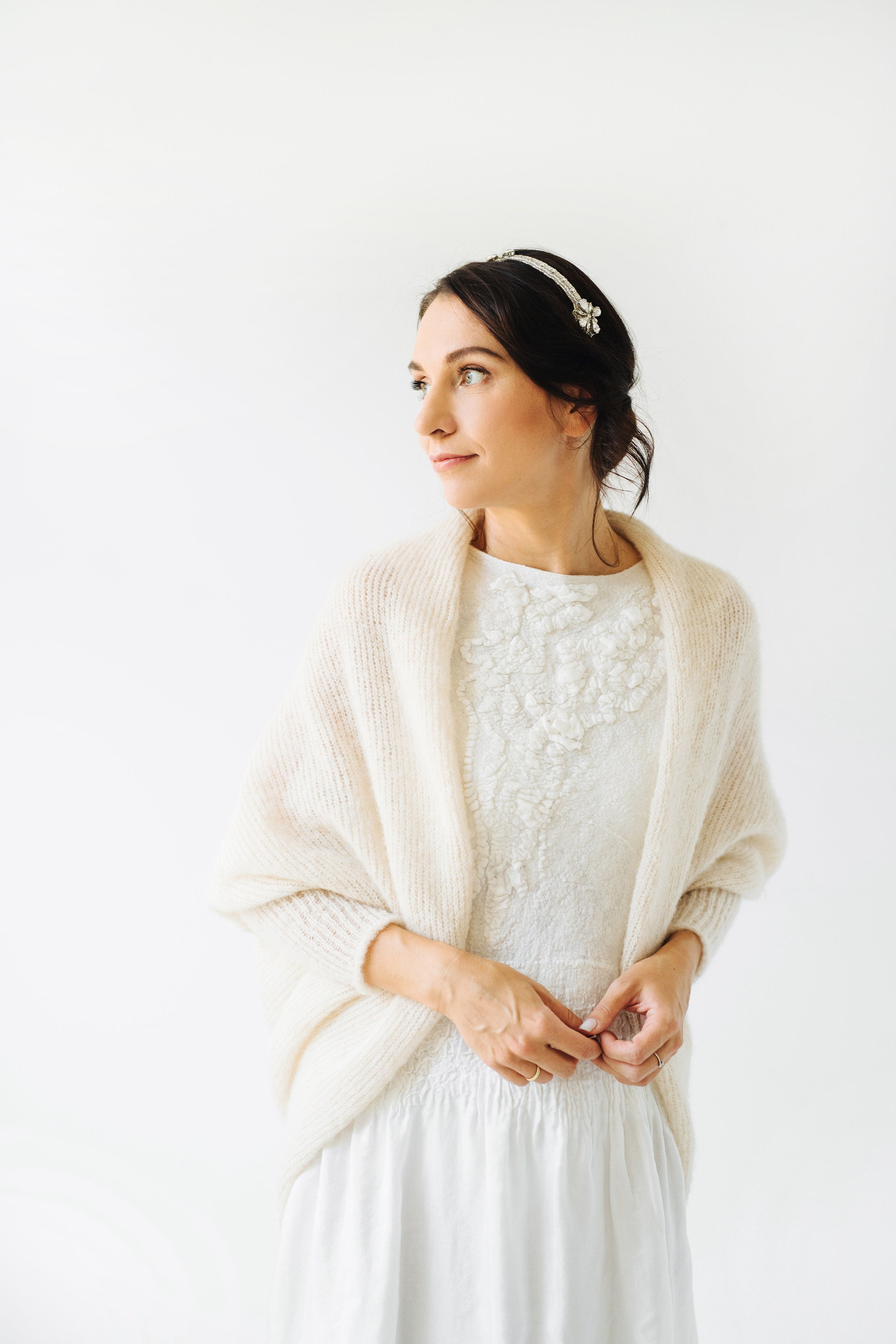 Off White Alpaca Silk Cardigan Wedding White Silk Mohair - Etsy