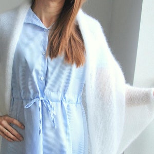 White kid silk soft wedding cardigan, bridal soft white sweater, light white bridal jacket, soft  mohair handmade oversize cardigan