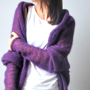 Knitted cardigan, summer sweater, over sized cardigan, boho cardigan, mohair sweater, light cardigan, long cardigan, purple cardigan, purple