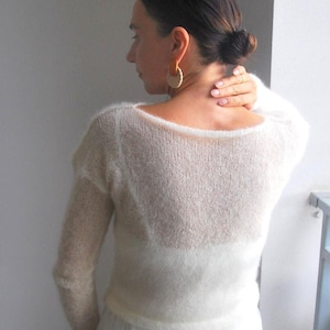 White sweater, sweater, mohair sweater, white jumper, wedding sweater, bridal sweater, knit sweater, white pullover, bridal shrugs pullover image 7