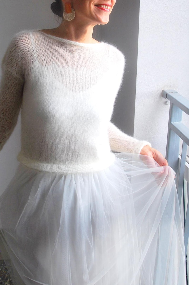 White sweater, sweater, mohair sweater, white jumper, wedding sweater, bridal sweater, knit sweater, white pullover, bridal shrugs pullover image 2