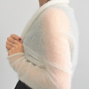 Bolero Shrug, Bolero, Mohair Bolero, Hochzeitspullover, Brautpullover, Brautpullover, Strickbolero, weißer Hochzeitsbolero, weiße Shrugs Bild 7