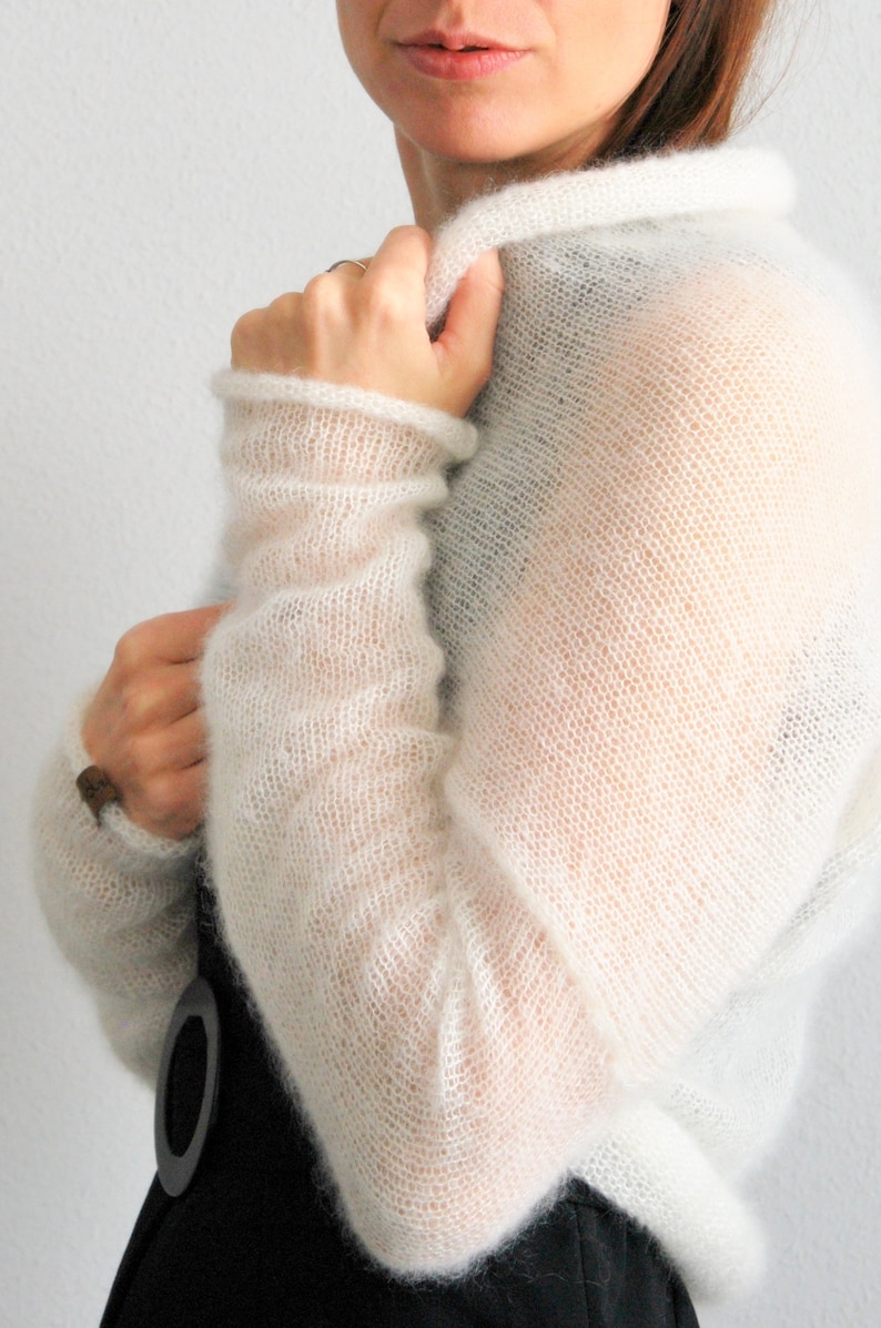 Bolero shrug, bolero, mohair bolero, wedding sweater, bridal cover up, bridal sweater, knitted bolero, white wedding bolero, white shrugs image 2