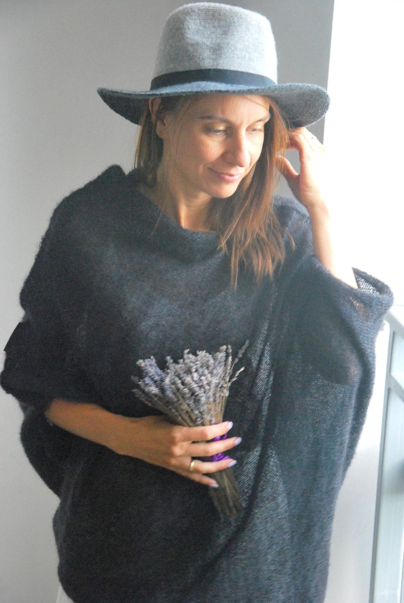 Suéter de seda mohair negro jersey de seda mohair negro | Etsy