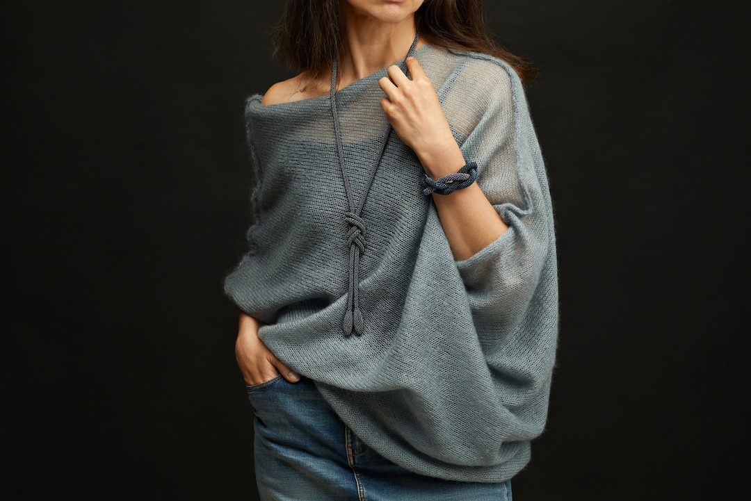 Grauer Mohair Seidenpullover, Mohair Seide Pullover, Grauer