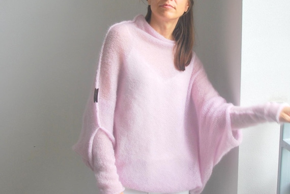 Light Pink Sweater, Light Pink Cardigan, Knitwear Handmade, Light Pink  Poncho, Bridal Pink Poncho, Mohair Silk Sweater, Mohair Silk Cardigan 