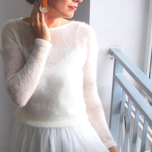 White sweater, sweater, mohair sweater, white jumper, wedding sweater, bridal sweater, knit sweater, white pullover, bridal shrugs pullover image 1