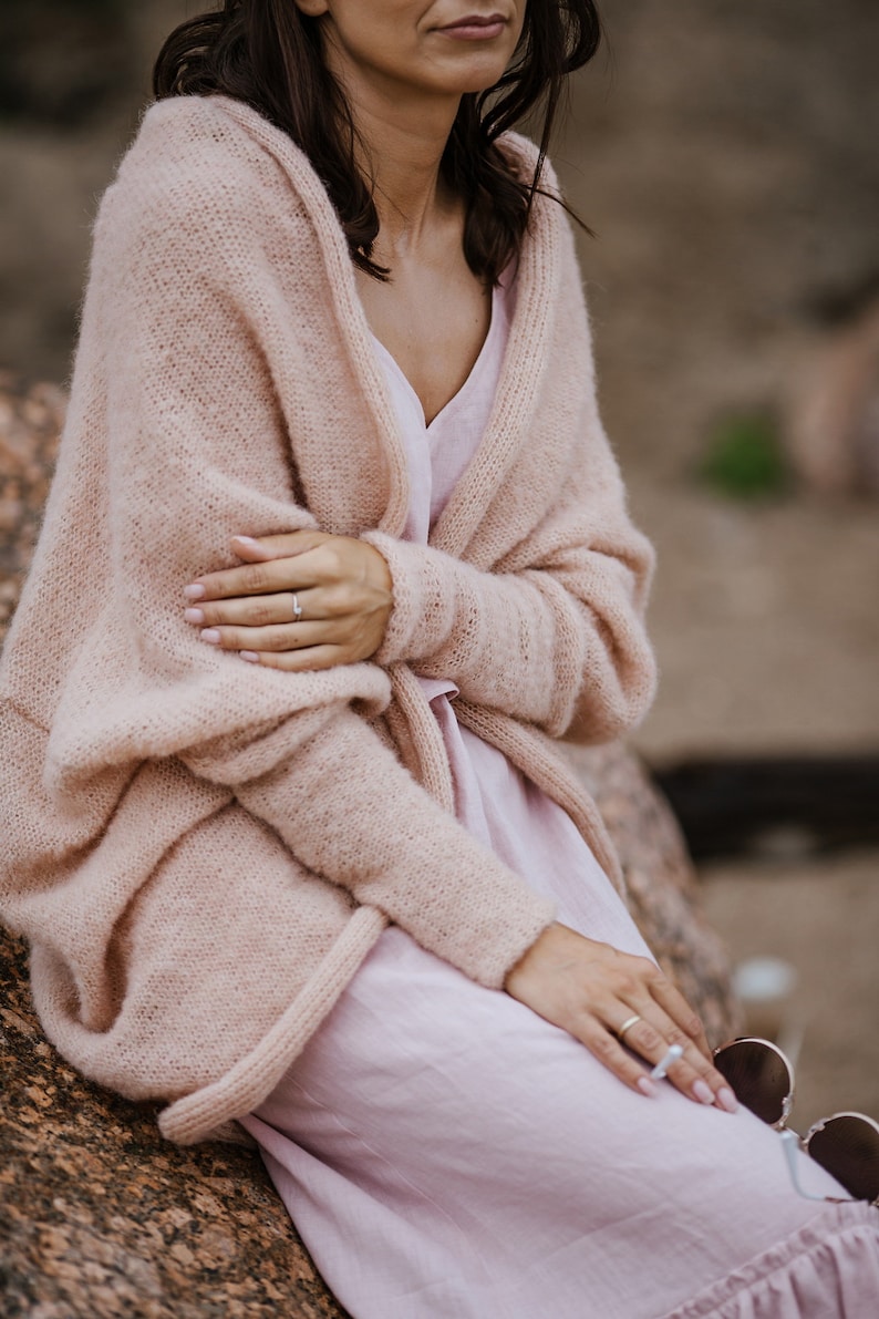 Rosa Sand Alpaka Seide Strickjacke, Hochzeit Rosa Seide Mohair Jacke, Braut Alpaka Seide Pullover, Hochzeit Accessoires, weicher Alpaka Braut Shrug Bild 1