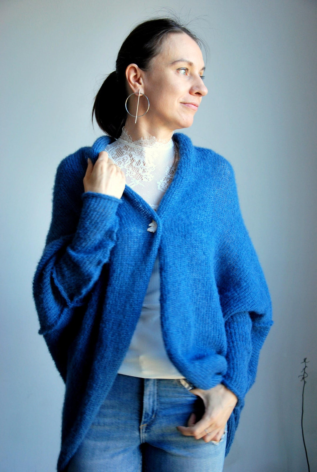 Pull Cardigan Graphique Femme Vintage 80's - Saint Charles Made In France - Taille L