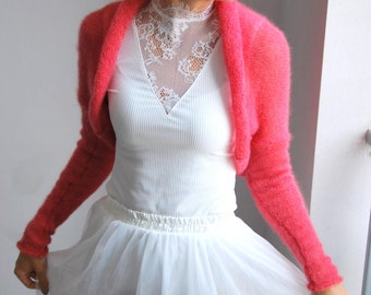 Raspberry mohair silk bolero,  mohair silk red pullover, bridal mohair shrugs, soft mohair bridal knitwear, wedding raspberry soft sweater