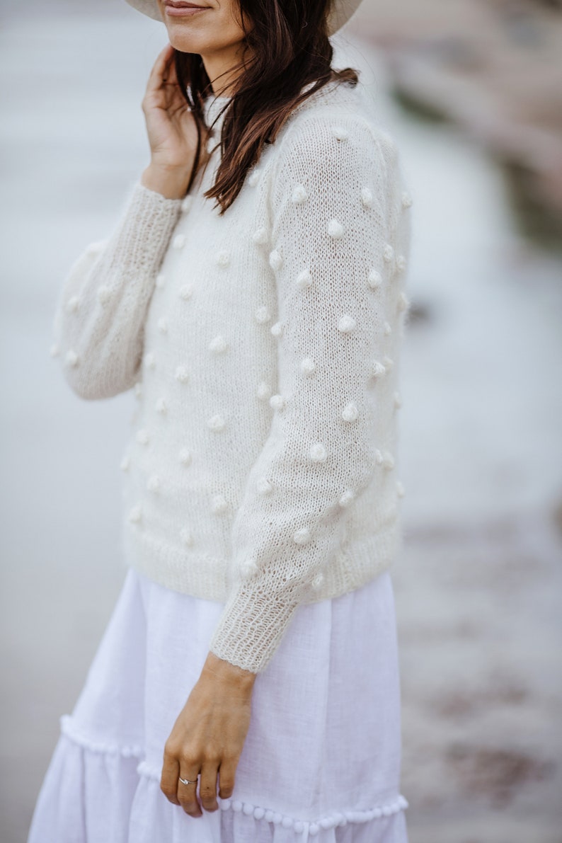 White sweater, bubble sweater, mohair sweater, white jumper, wedding sweater, bridal sweater, knit sweater, white pullover, bridal pullover XS US women's letter