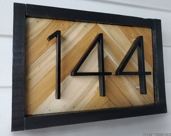 Placa de dirección moderna en espiga - Letrero con número de casa - Atractivo exterior moderno - Exhibición del número de dirección - Letrero de dirección - Placa con número de dirección