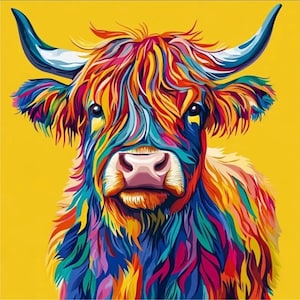 Highland Cow Diamond Painting Kit: Colourful Hairy Coo DIY Craft (30x30cm Full Drill Canvas)