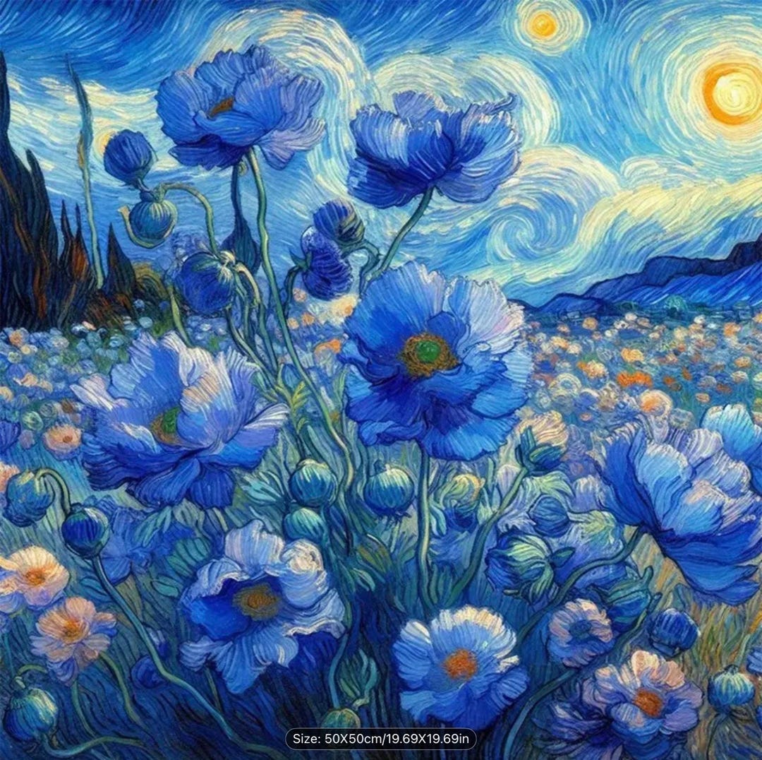 5D Diamond Art Kit | Blue Poppies, Van Gogh Style | 50x50 Frameless - Etsy