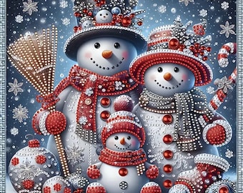 5D Diamond Art Kit | Festive Snowman Family | 30x30cm Frameless