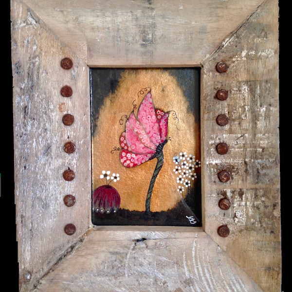 Tableau peinture poétique Fleur-papillon