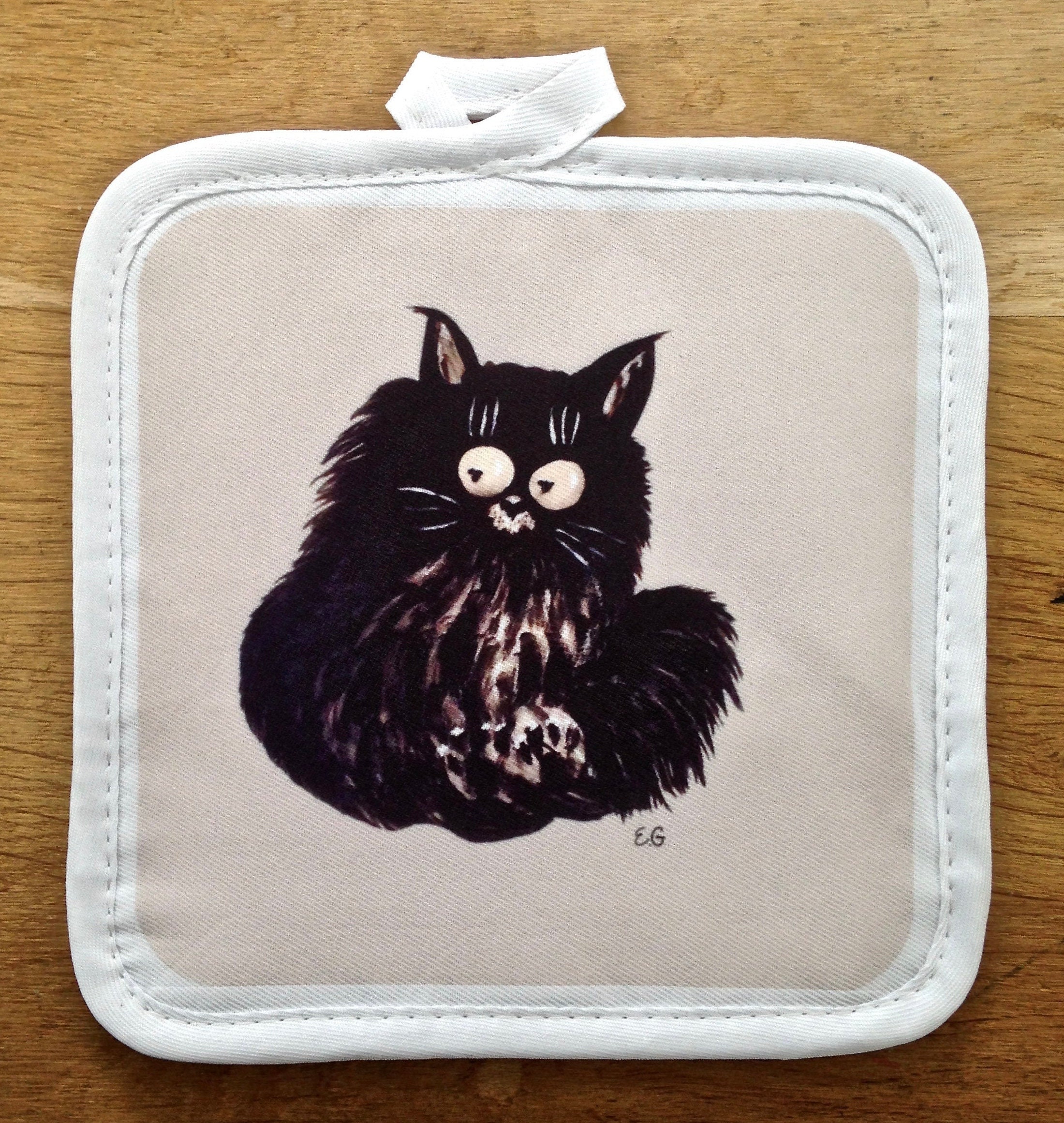 Manique De Cuisine En Tissu Avec Chat Noir Ebouriffe Etsy