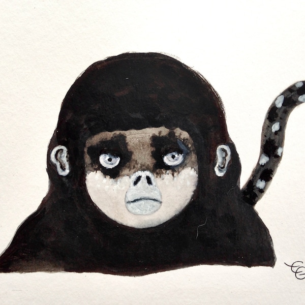 Tableau peinture encre de Chine du portrait d'une chimère, La femme singe