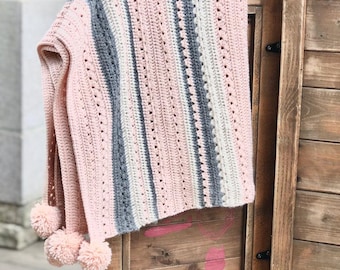 Crochet Blanket:  Easy Stripy Treble PDF Downloadable Pattern