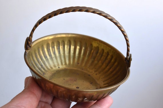 Vintage Solid Brass Basket Jewelry Handle Trinket