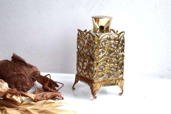 Vintage Perfume Glass Ormolu Filigree Gold Metal … - image 8