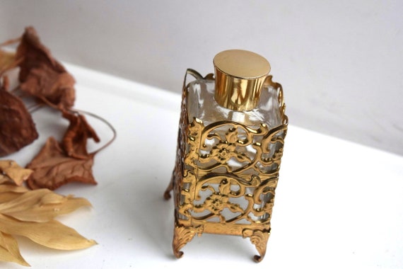 Vintage Perfume Glass Ormolu Filigree Gold Metal … - image 3