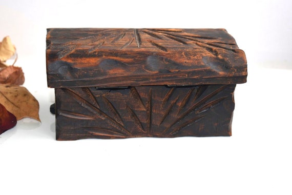 Vintage Wooden Jewelry Trinket Storage Box Hand C… - image 6