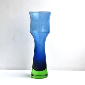 Vintage 10&quot; Bo Borgstrom Aseda Glasbruk AB Blau zu Grün Mold Glas Vase Schweden 1970 European MCM Minimalist Keramik Art Deco Mundgeblasen